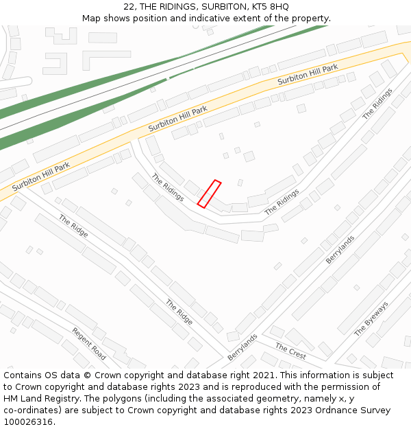 22, THE RIDINGS, SURBITON, KT5 8HQ: Location map and indicative extent of plot