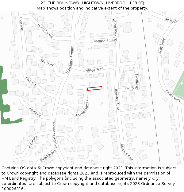 22, THE ROUNDWAY, HIGHTOWN, LIVERPOOL, L38 9EJ: Location map and indicative extent of plot