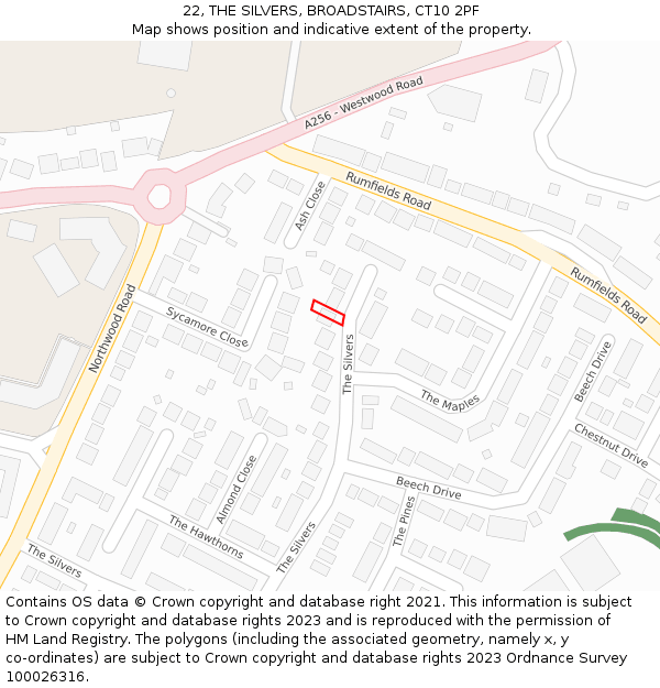 22, THE SILVERS, BROADSTAIRS, CT10 2PF: Location map and indicative extent of plot