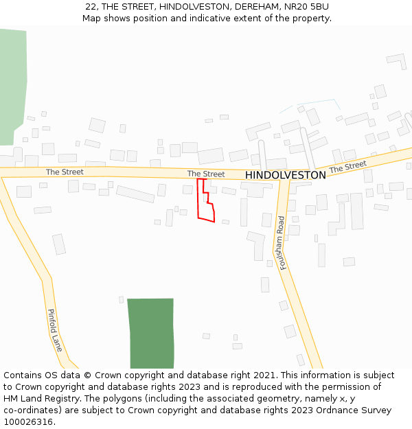 22, THE STREET, HINDOLVESTON, DEREHAM, NR20 5BU: Location map and indicative extent of plot