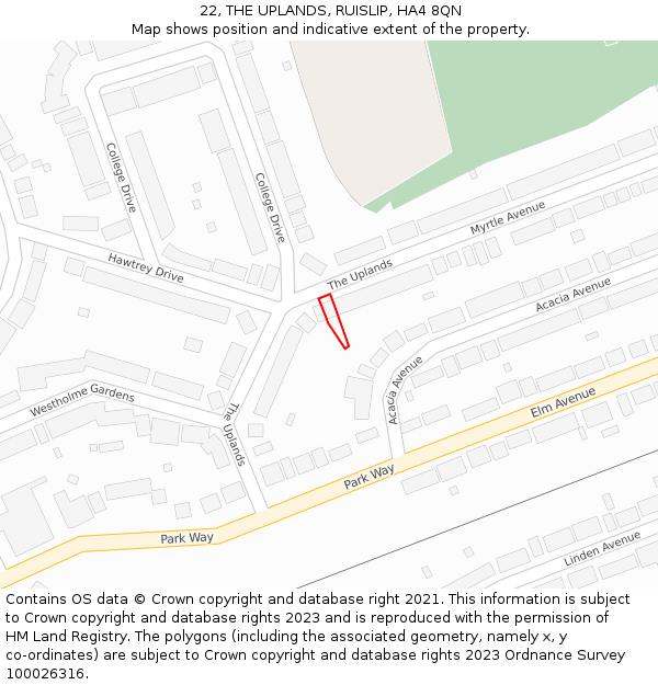 22, THE UPLANDS, RUISLIP, HA4 8QN: Location map and indicative extent of plot