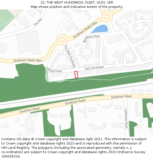 22, THE WEST HUNDREDS, FLEET, GU51 1ER: Location map and indicative extent of plot