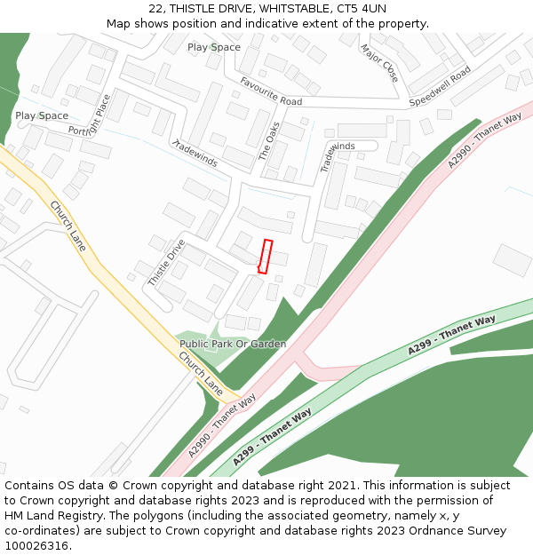 22, THISTLE DRIVE, WHITSTABLE, CT5 4UN: Location map and indicative extent of plot