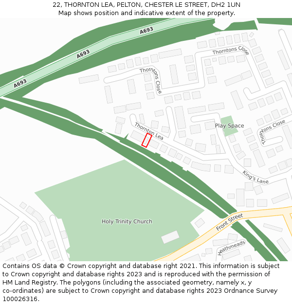 22, THORNTON LEA, PELTON, CHESTER LE STREET, DH2 1UN: Location map and indicative extent of plot