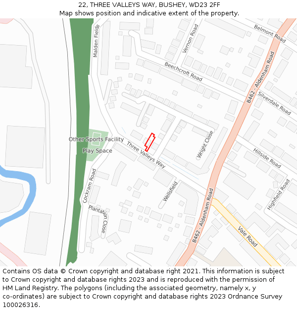 22, THREE VALLEYS WAY, BUSHEY, WD23 2FF: Location map and indicative extent of plot