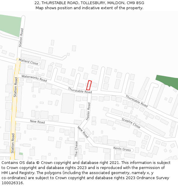 22, THURSTABLE ROAD, TOLLESBURY, MALDON, CM9 8SG: Location map and indicative extent of plot