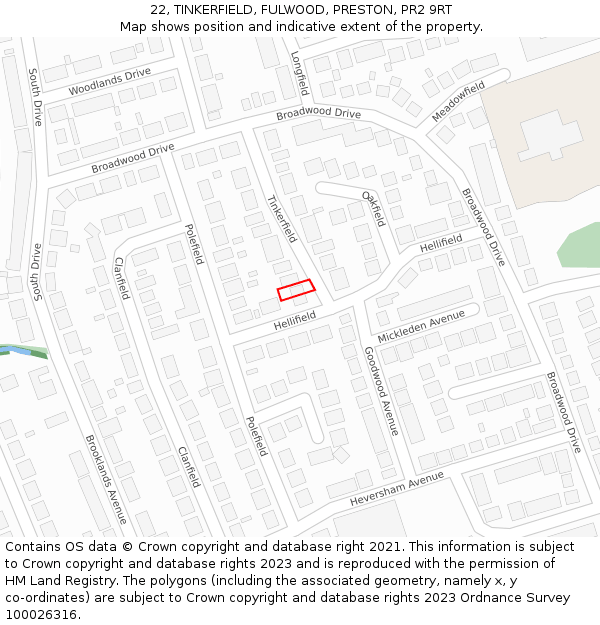 22, TINKERFIELD, FULWOOD, PRESTON, PR2 9RT: Location map and indicative extent of plot