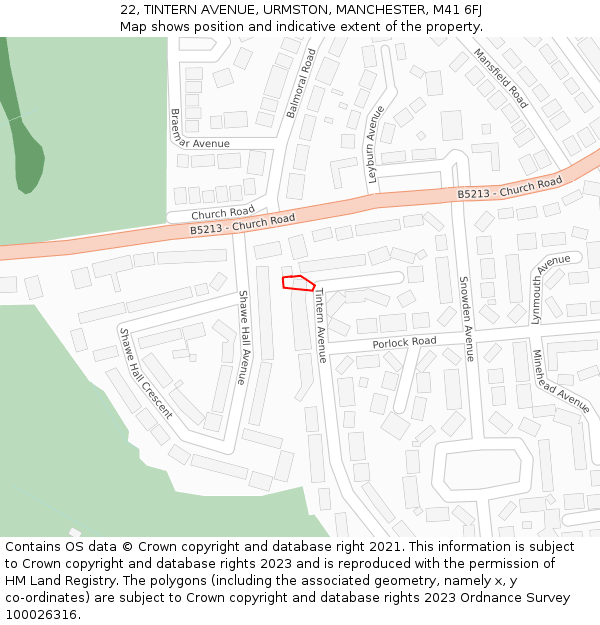 22, TINTERN AVENUE, URMSTON, MANCHESTER, M41 6FJ: Location map and indicative extent of plot