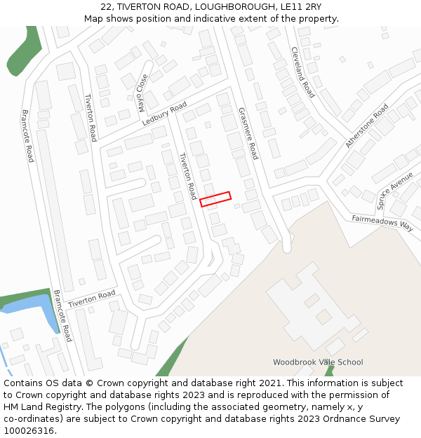 22, TIVERTON ROAD, LOUGHBOROUGH, LE11 2RY: Location map and indicative extent of plot