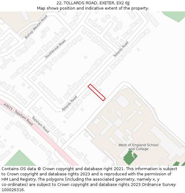 22, TOLLARDS ROAD, EXETER, EX2 6JJ: Location map and indicative extent of plot