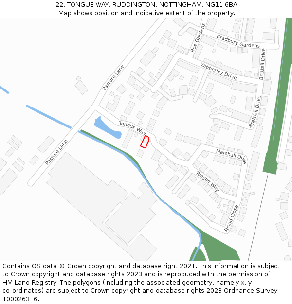 22, TONGUE WAY, RUDDINGTON, NOTTINGHAM, NG11 6BA: Location map and indicative extent of plot