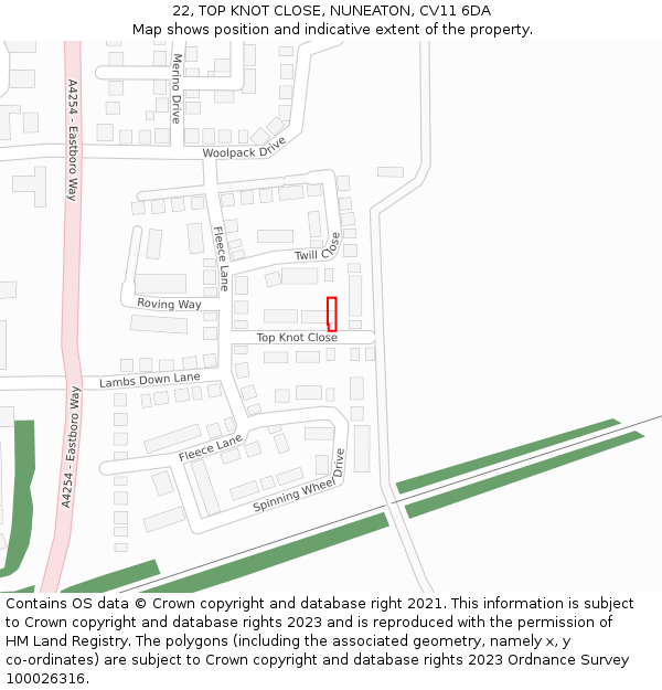 22, TOP KNOT CLOSE, NUNEATON, CV11 6DA: Location map and indicative extent of plot