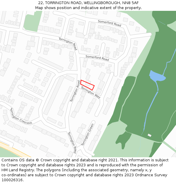 22, TORRINGTON ROAD, WELLINGBOROUGH, NN8 5AF: Location map and indicative extent of plot