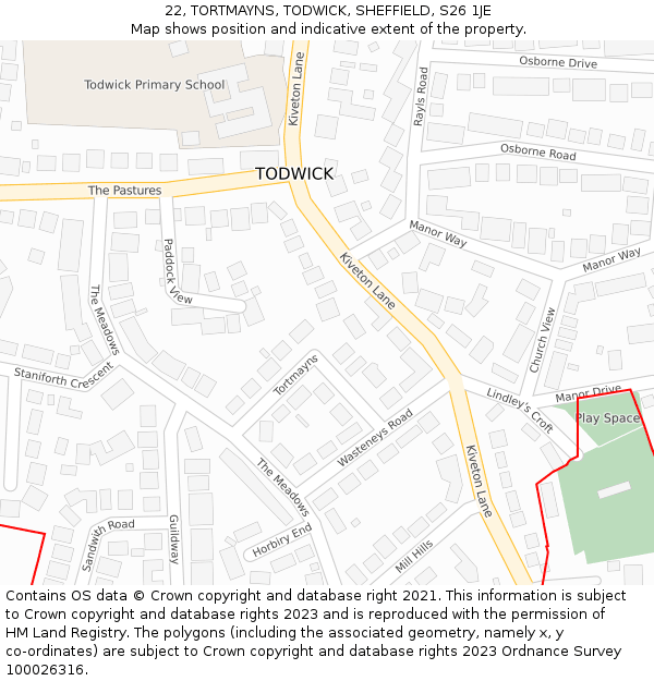 22, TORTMAYNS, TODWICK, SHEFFIELD, S26 1JE: Location map and indicative extent of plot