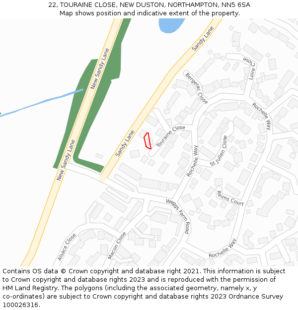 22, TOURAINE CLOSE, NEW DUSTON, NORTHAMPTON, NN5 6SA: Location map and indicative extent of plot