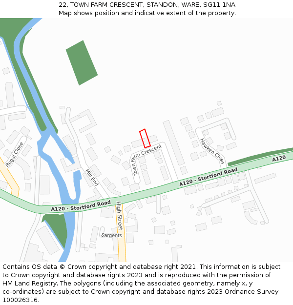 22, TOWN FARM CRESCENT, STANDON, WARE, SG11 1NA: Location map and indicative extent of plot