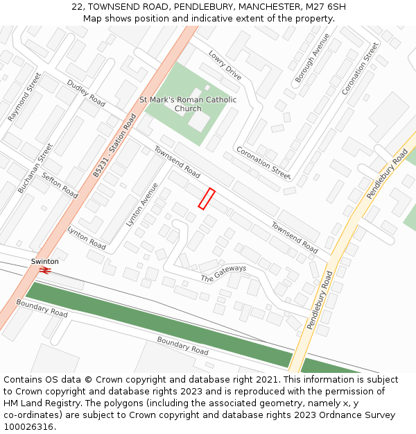 22, TOWNSEND ROAD, PENDLEBURY, MANCHESTER, M27 6SH: Location map and indicative extent of plot