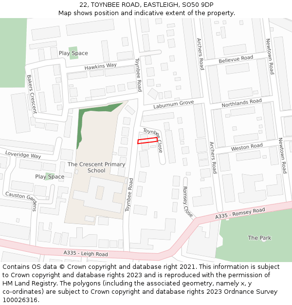 22, TOYNBEE ROAD, EASTLEIGH, SO50 9DP: Location map and indicative extent of plot