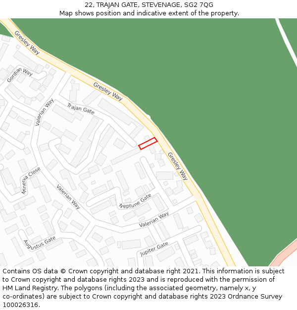 22, TRAJAN GATE, STEVENAGE, SG2 7QG: Location map and indicative extent of plot