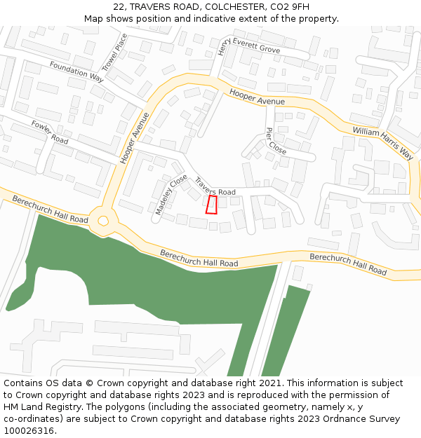 22, TRAVERS ROAD, COLCHESTER, CO2 9FH: Location map and indicative extent of plot