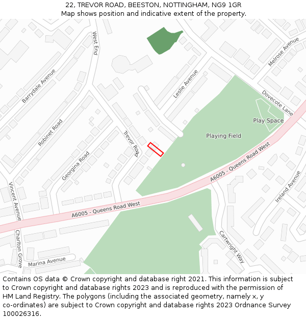 22, TREVOR ROAD, BEESTON, NOTTINGHAM, NG9 1GR: Location map and indicative extent of plot