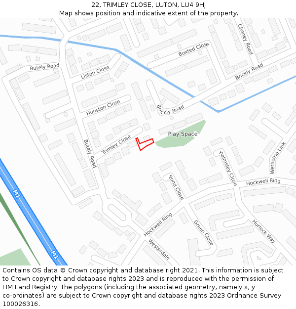 22, TRIMLEY CLOSE, LUTON, LU4 9HJ: Location map and indicative extent of plot