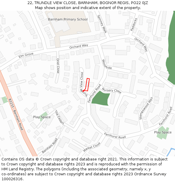 22, TRUNDLE VIEW CLOSE, BARNHAM, BOGNOR REGIS, PO22 0JZ: Location map and indicative extent of plot