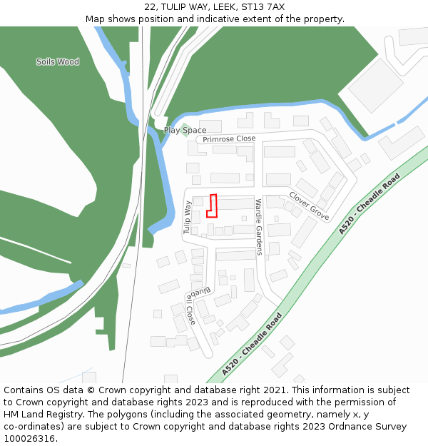 22, TULIP WAY, LEEK, ST13 7AX: Location map and indicative extent of plot