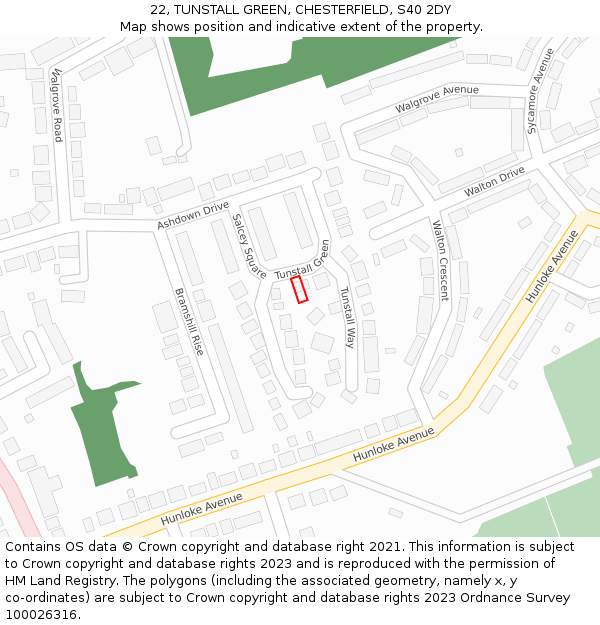 22, TUNSTALL GREEN, CHESTERFIELD, S40 2DY: Location map and indicative extent of plot