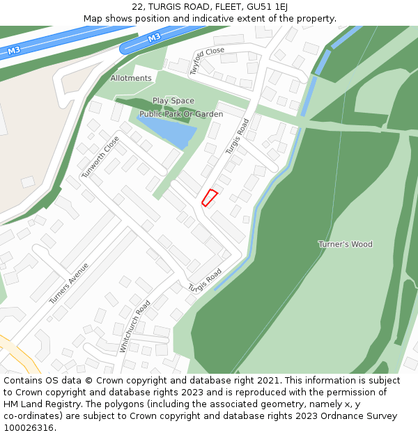 22, TURGIS ROAD, FLEET, GU51 1EJ: Location map and indicative extent of plot