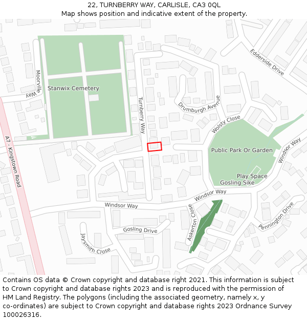22, TURNBERRY WAY, CARLISLE, CA3 0QL: Location map and indicative extent of plot