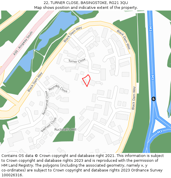 22, TURNER CLOSE, BASINGSTOKE, RG21 3QU: Location map and indicative extent of plot
