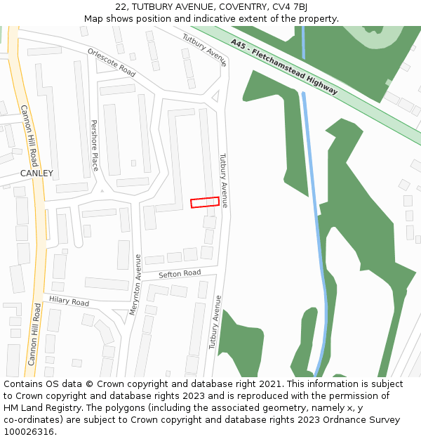 22, TUTBURY AVENUE, COVENTRY, CV4 7BJ: Location map and indicative extent of plot