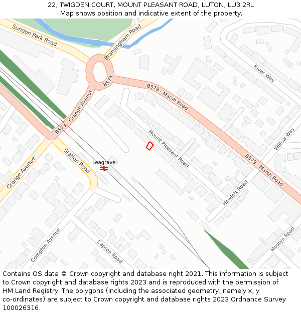 22, TWIGDEN COURT, MOUNT PLEASANT ROAD, LUTON, LU3 2RL: Location map and indicative extent of plot