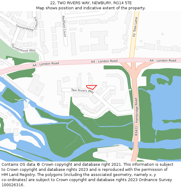 22, TWO RIVERS WAY, NEWBURY, RG14 5TE: Location map and indicative extent of plot