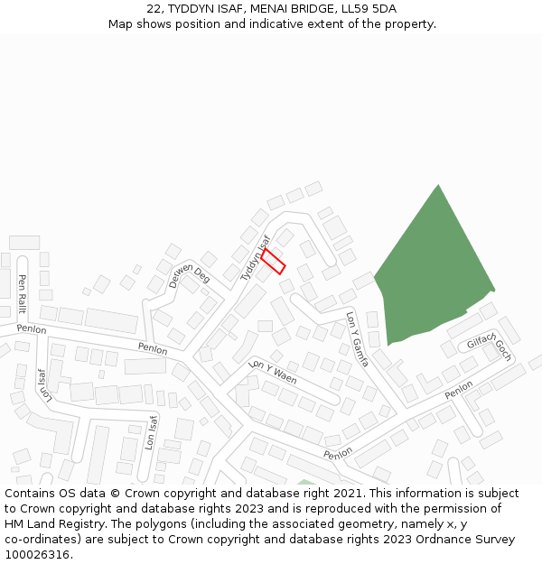 22, TYDDYN ISAF, MENAI BRIDGE, LL59 5DA: Location map and indicative extent of plot