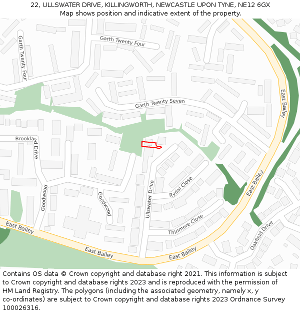 22, ULLSWATER DRIVE, KILLINGWORTH, NEWCASTLE UPON TYNE, NE12 6GX: Location map and indicative extent of plot