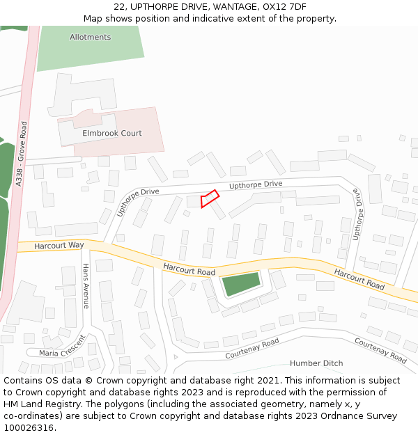 22, UPTHORPE DRIVE, WANTAGE, OX12 7DF: Location map and indicative extent of plot