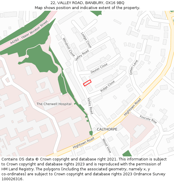 22, VALLEY ROAD, BANBURY, OX16 9BQ: Location map and indicative extent of plot