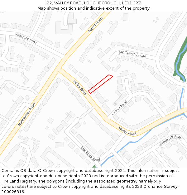 22, VALLEY ROAD, LOUGHBOROUGH, LE11 3PZ: Location map and indicative extent of plot