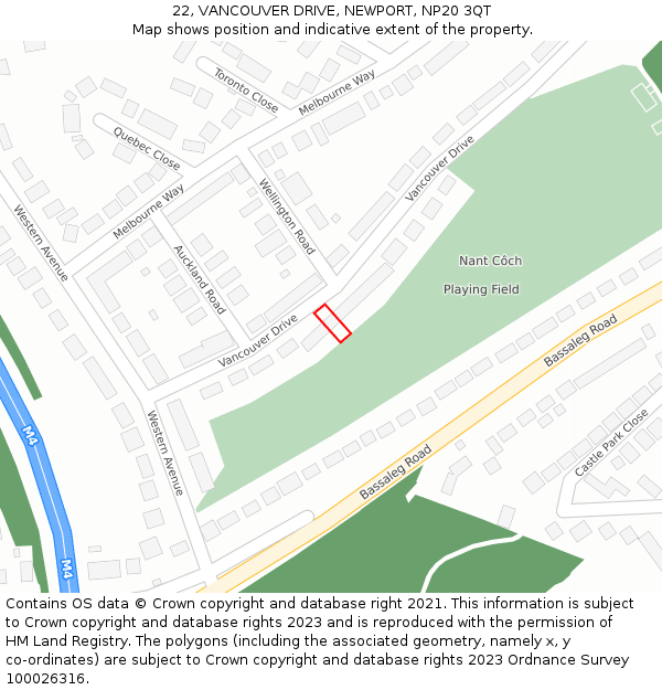 22, VANCOUVER DRIVE, NEWPORT, NP20 3QT: Location map and indicative extent of plot