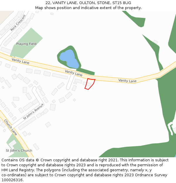 22, VANITY LANE, OULTON, STONE, ST15 8UG: Location map and indicative extent of plot