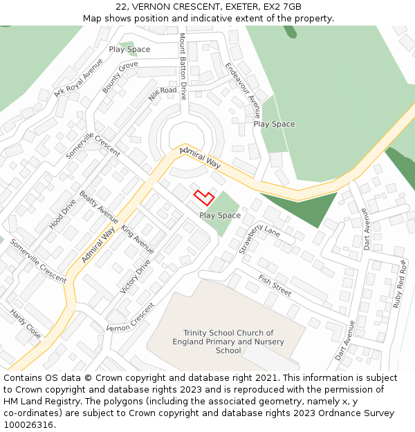 22, VERNON CRESCENT, EXETER, EX2 7GB: Location map and indicative extent of plot