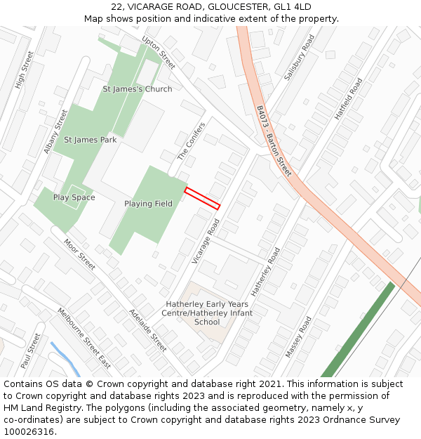 22, VICARAGE ROAD, GLOUCESTER, GL1 4LD: Location map and indicative extent of plot