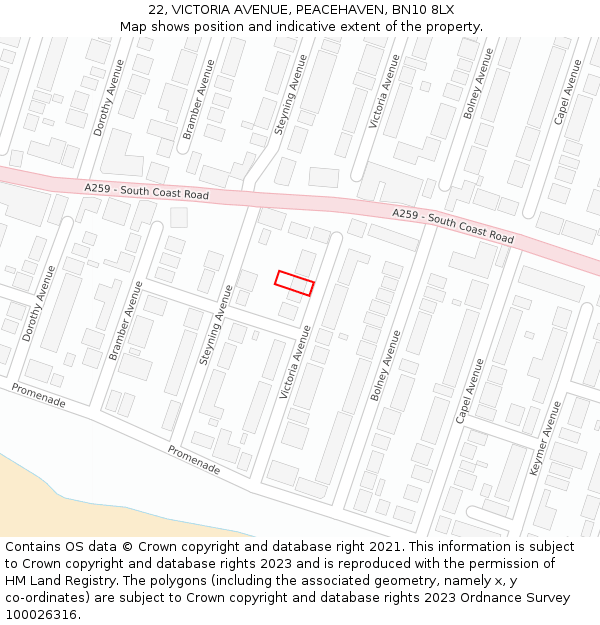 22, VICTORIA AVENUE, PEACEHAVEN, BN10 8LX: Location map and indicative extent of plot