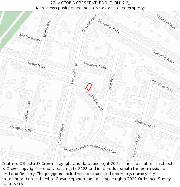 22, VICTORIA CRESCENT, POOLE, BH12 2JJ: Location map and indicative extent of plot