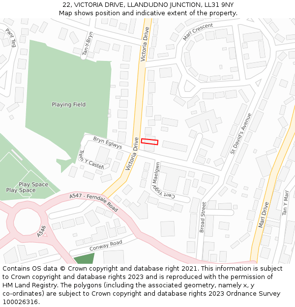 22, VICTORIA DRIVE, LLANDUDNO JUNCTION, LL31 9NY: Location map and indicative extent of plot