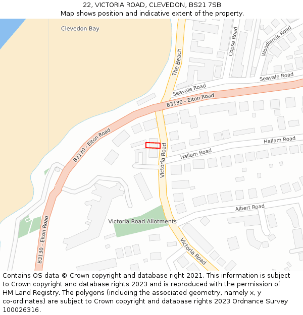 22, VICTORIA ROAD, CLEVEDON, BS21 7SB: Location map and indicative extent of plot