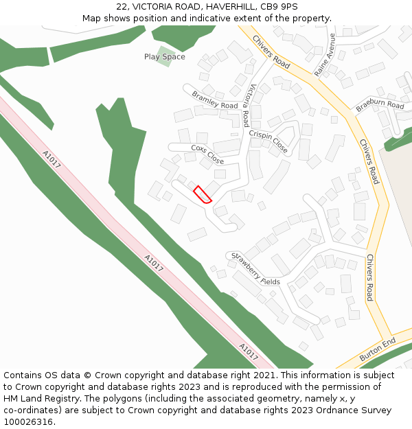 22, VICTORIA ROAD, HAVERHILL, CB9 9PS: Location map and indicative extent of plot