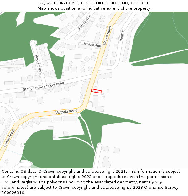 22, VICTORIA ROAD, KENFIG HILL, BRIDGEND, CF33 6ER: Location map and indicative extent of plot